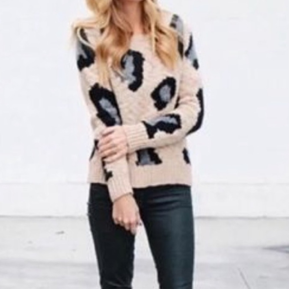 Sleeping On Snow Anthropologie Leopard Sweater Tan Wool Mohair Black Size Small